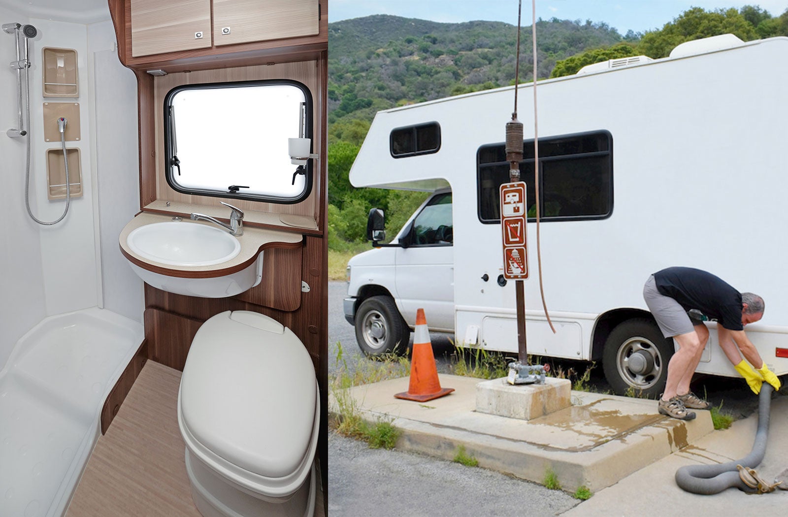 Portable RV/camper toilet and holding tank setup in Fort Bragg, California