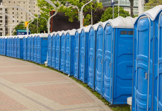 Seasonal porta potty units set up at a Fort Bragg, California venue