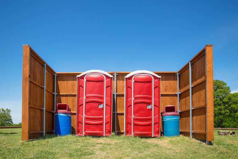 Short-term porta potty units staged for delivery in Fort Bragg, California